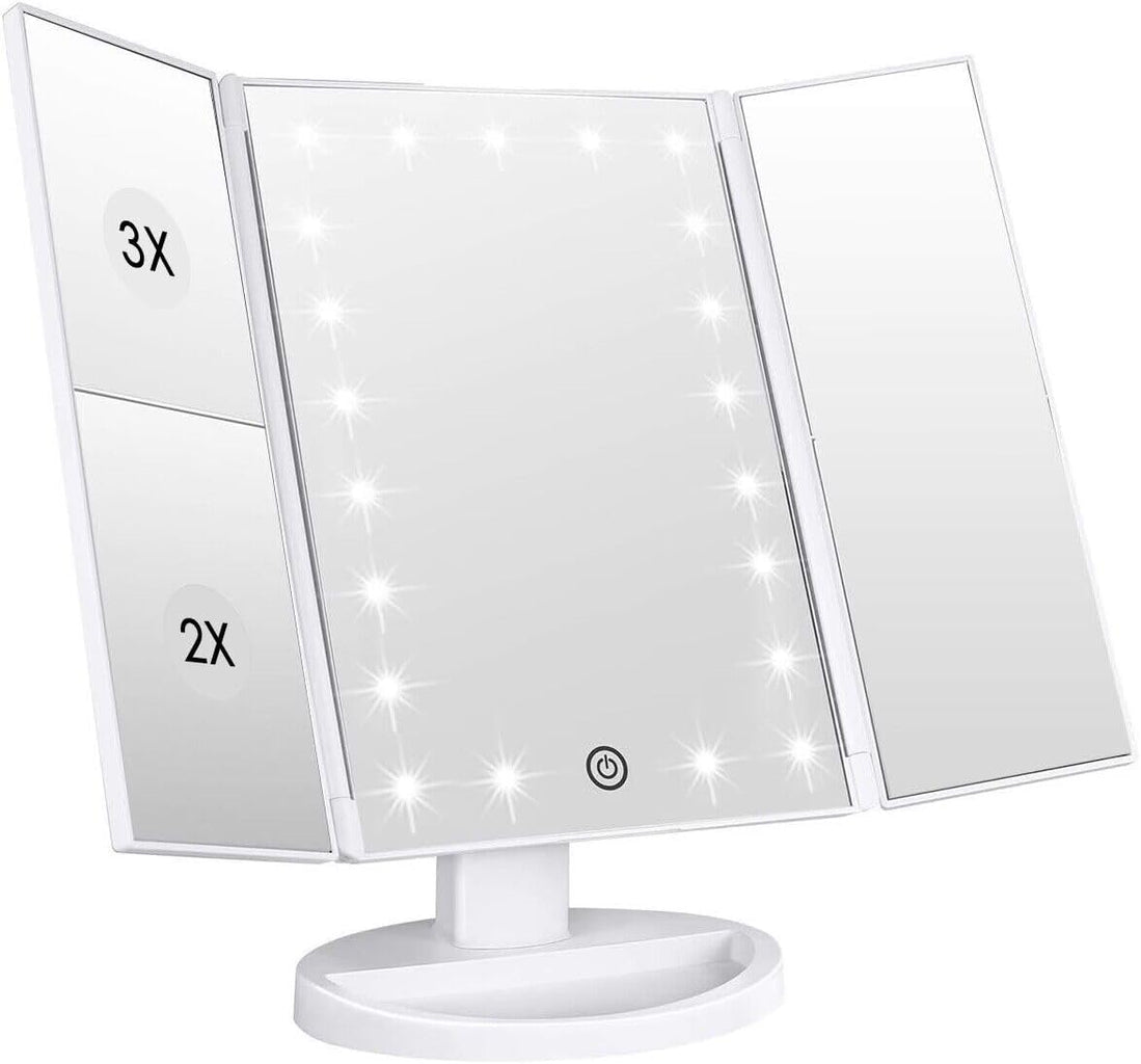 LED Lighted Makeup Vanity Mirror - Touch Screen, 3x Magnification &amp; Adjustable Rotation