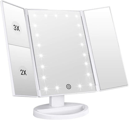 LED Lighted Makeup Vanity Mirror - Touch Screen, 3x Magnification &amp; Adjustable Rotation