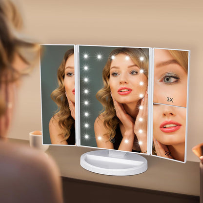 LED Lighted Makeup Vanity Mirror - Touch Screen, 3x Magnification &amp; Adjustable Rotation